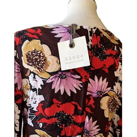 Hinge Women's Pintuck Floral Burgundy Fudge Wild Bouquet Mini Dress Size S - Picture 16 of 16